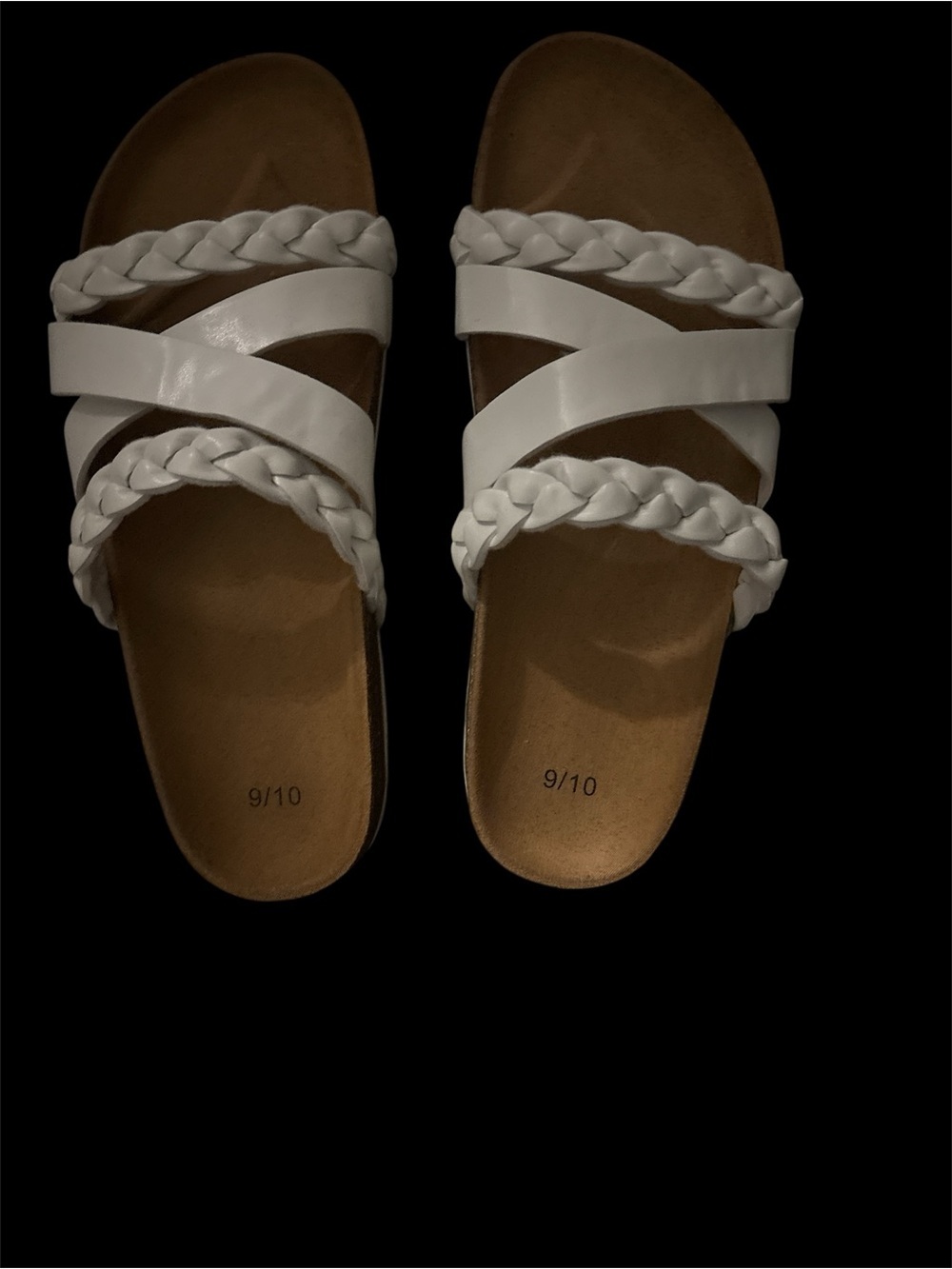 Women's White Braided Strap vegan Slide Sandals Sz 9/10